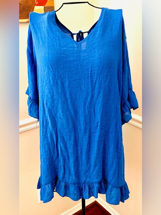 Ekouaer Tops - Ekouaer Women's Royal Blue V-Neck Ruffle Hem beach coverup with Tie Back